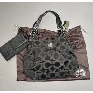 Coach Madison OP Art Maggie Black Handbag Set with Matching Wallet & Dustbag